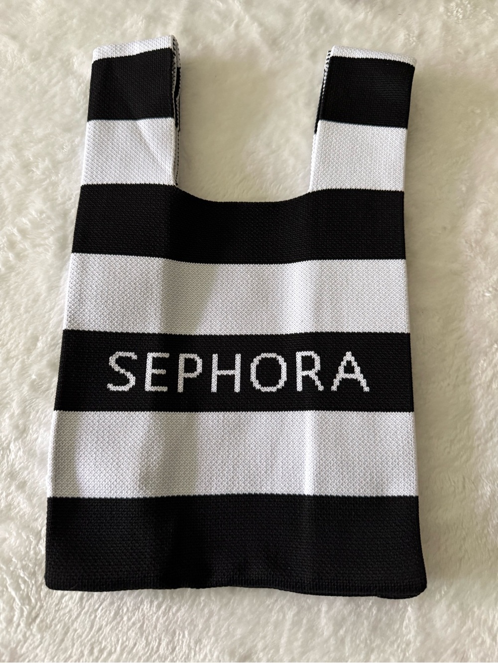 SEPHORA Limited Edition Knitted Black White Striped Mini Tote Bag - Picture 2 of 6